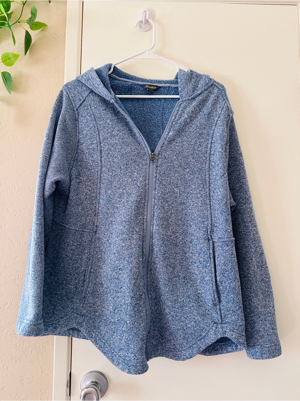Eddie Bauer Heathered Blue Zip-Up Teddy Jacket with Hood